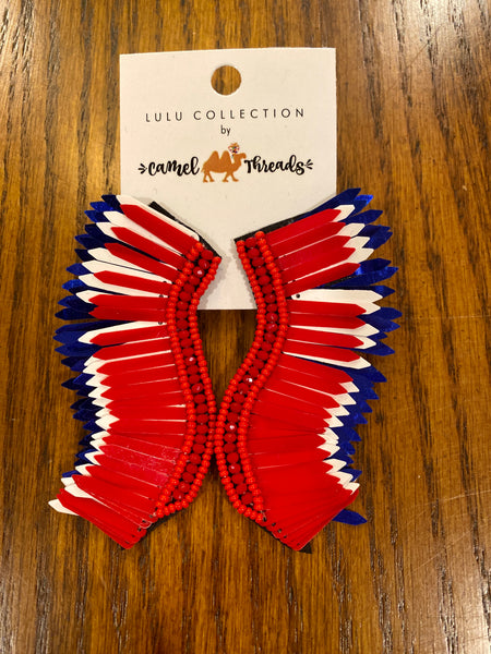 Earrings- Patriotic Feathers