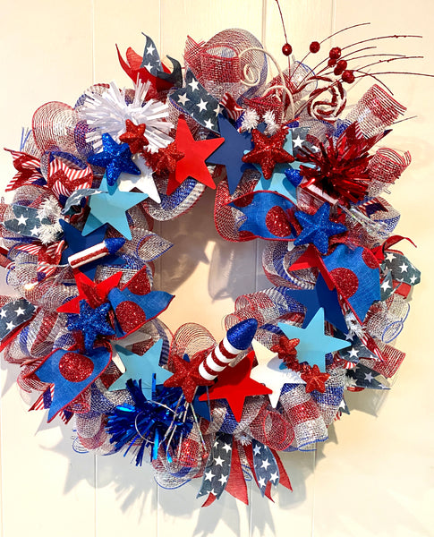 24" Stars & Rockets Mesh Wreath